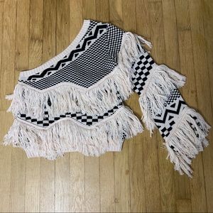 House of Harlow 1960 one shoulder fringe sweater
